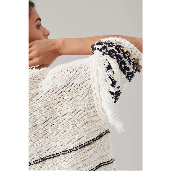 Anthropologie Margot Fringed Poncho Sweater Ivory Size Medium/Large - Picture 4 of 7